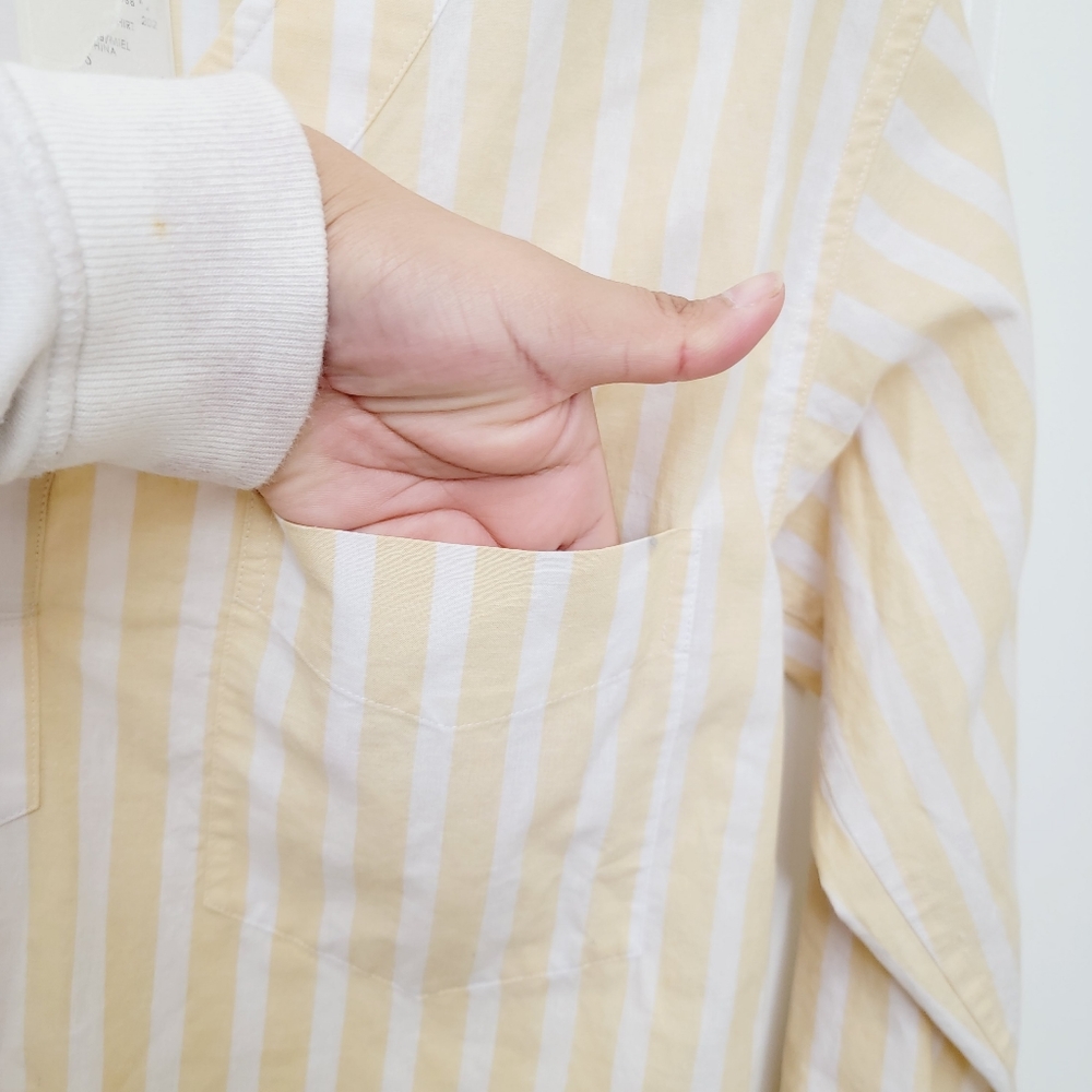 Club Monaco Easy Popover Striped Shirt in Honey Multi - Picture 4 of 7